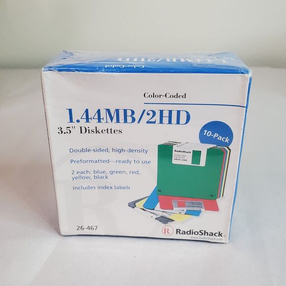 Radio Shack Floppy Diskettes 1.44 MB/2HD 3.5" 1 Pack of 10 Color Coded 26-467 - Picture 1 of 8